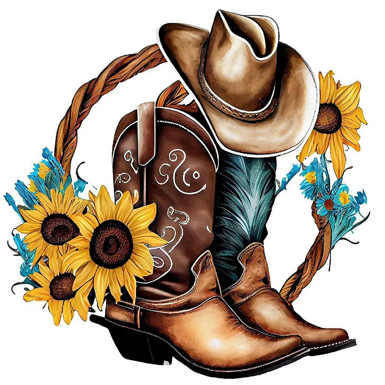 Western Cowboy Boots 30*30CM(Canvas) Full Round Drill Diamond Painting gbfke