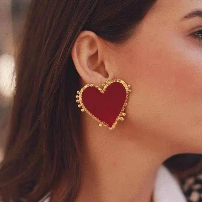 Women plus size clothing Wholesale Cheap Jewelry Red Big Love Earrings-Nordswear
