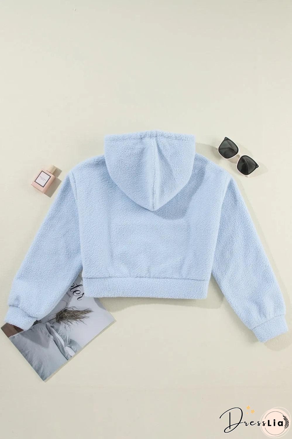Beau Blue Cropped Sherpa Zip Up Hoodie