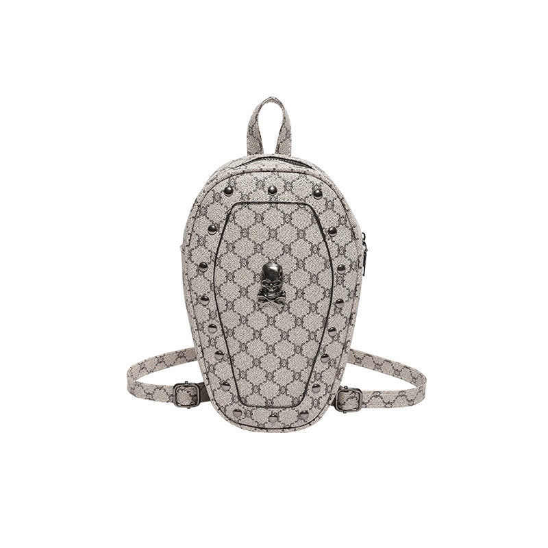 Halloween Women’s Medium Pu Leather Cross Skull Streetwear Oval Zipper Fashion Backpack