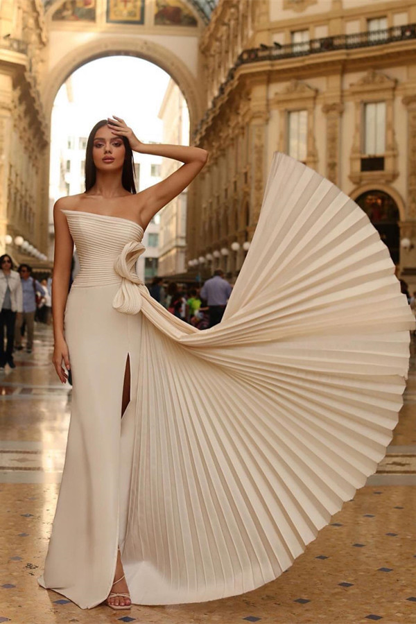 Amazing Strapless Mermaid Long Prom Dress Split With Pleats - lulusllly