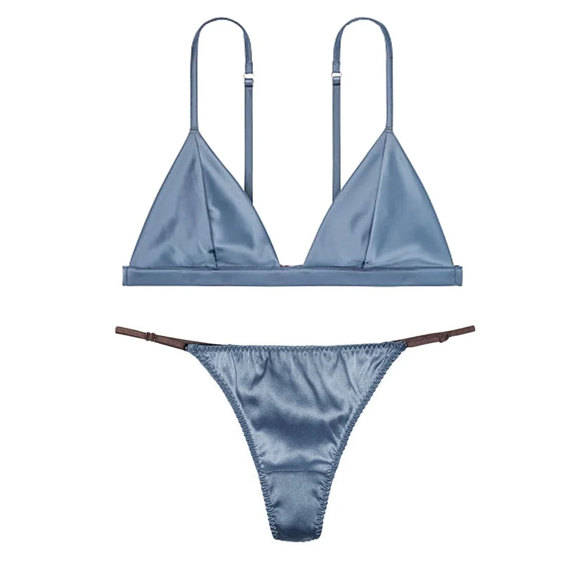 Luxury Silk Lingerie For Ladies Comfort Satin Bralette Wireless Bra Sets Sexy Lace Underwear Women Intimates Green Brief Sets