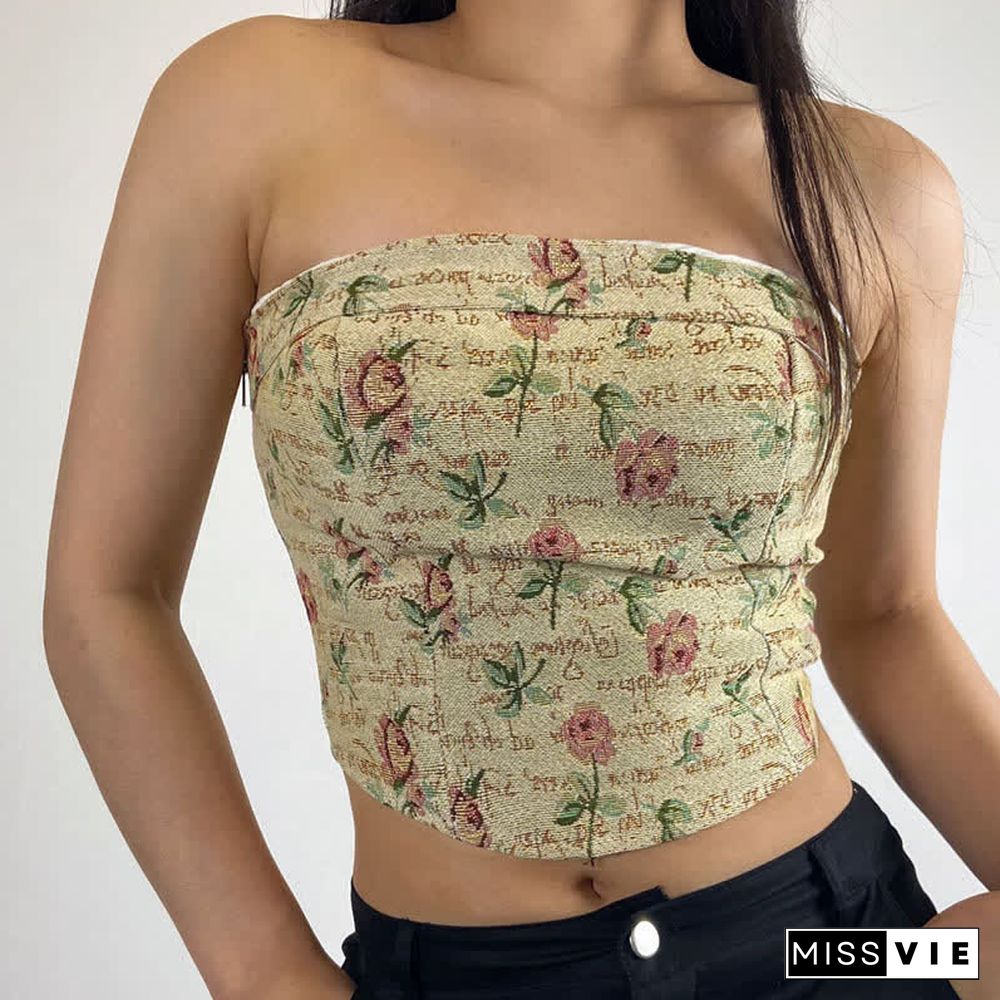 Vintage Rose Print Crop Top