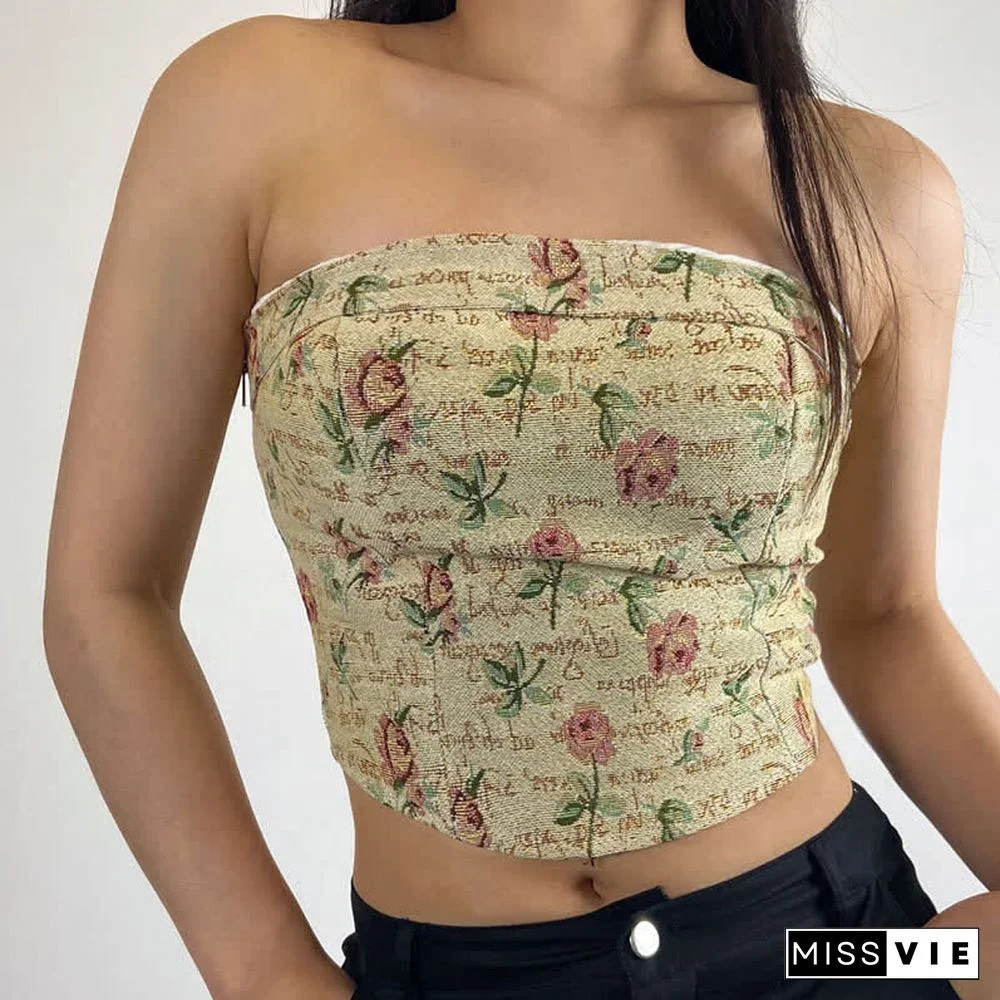 Vintage Rose Print Crop Top