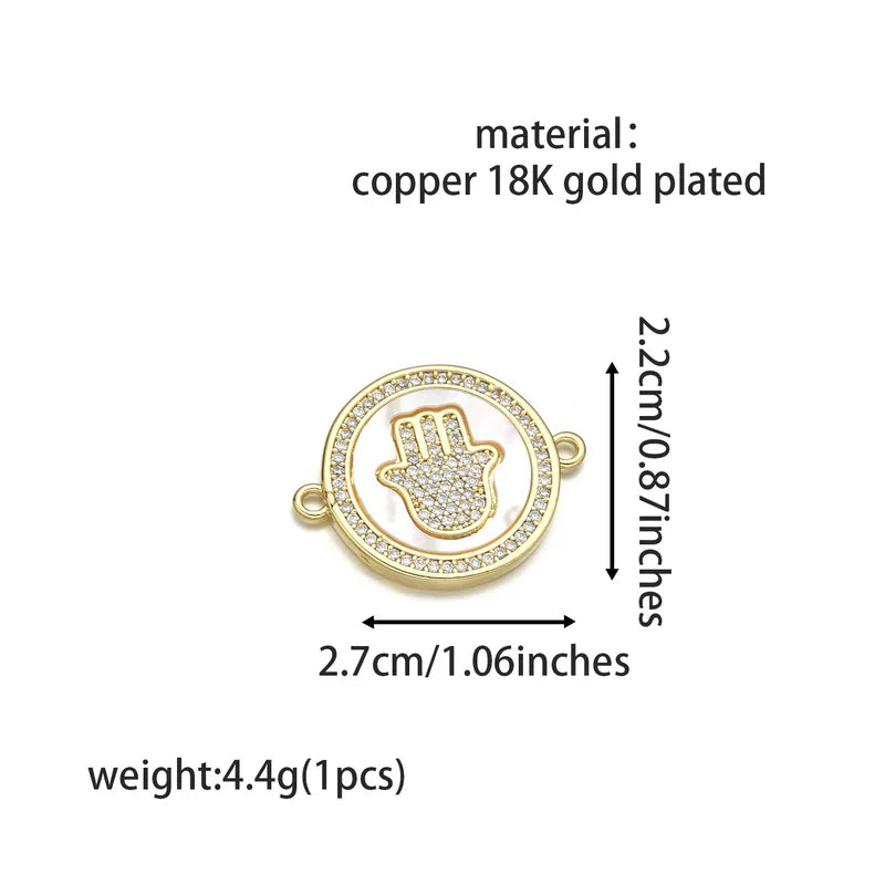 1 Piece 2.2cm*2.5cm 2.4cm*2.9cm Copper Shell Zircon 18K Gold Plated Palm Eye Pendant Jewelry Accessories
