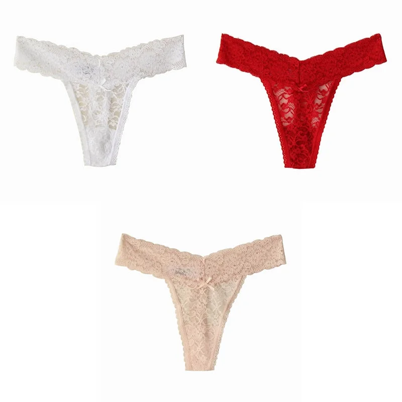 BANNIROU New Woman Underwear Sexy Lace Underwear Woman Hot Sale Low Waist Soft Female Panties New Plus Size Thongs Lace 3 Pieces