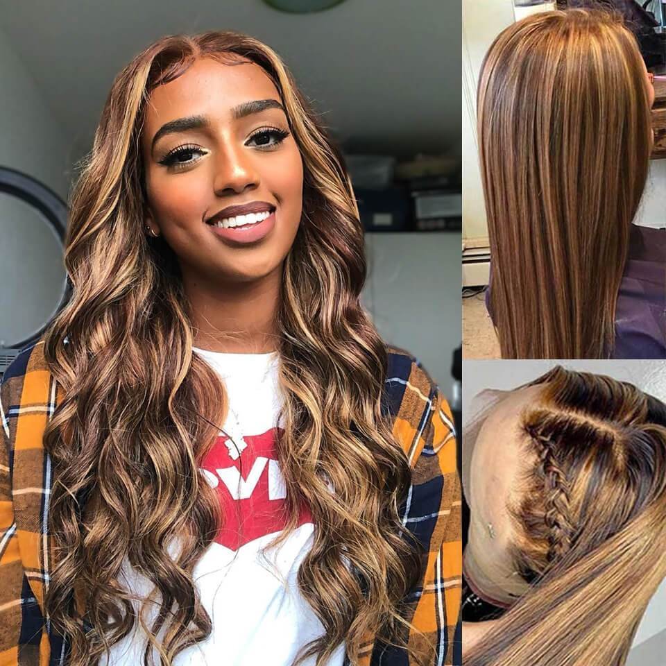 The Only Transparent Lace HighLight Honey Blonde Ombre Color 13x4 Lace Human Hair Straight Wig, 180% Density  Piano Color 18/22/26 Inch