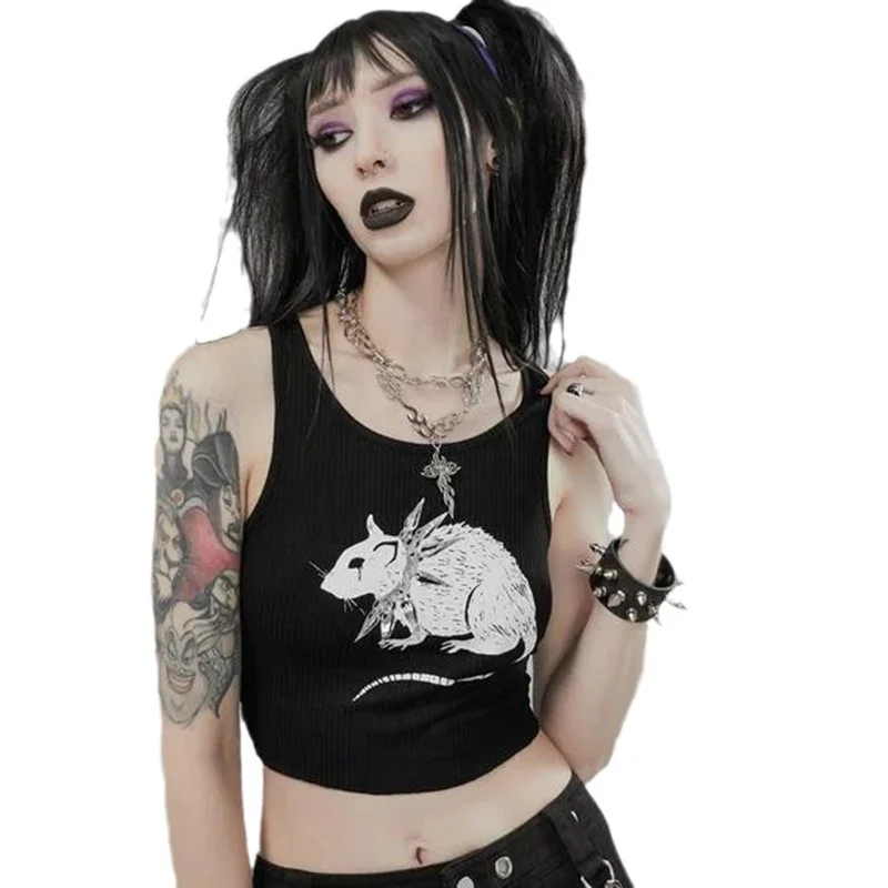 Churchf Churchf Design Summer New Mouse Print Vest 2024 Sexy Crop Small Vest Woman