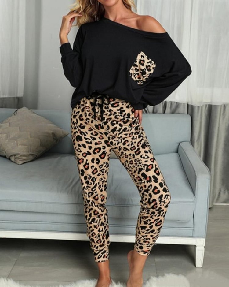 Leopard Print Boat Neck Top & Pants Set - Shop Trendy Women's Clothing | LoverChic