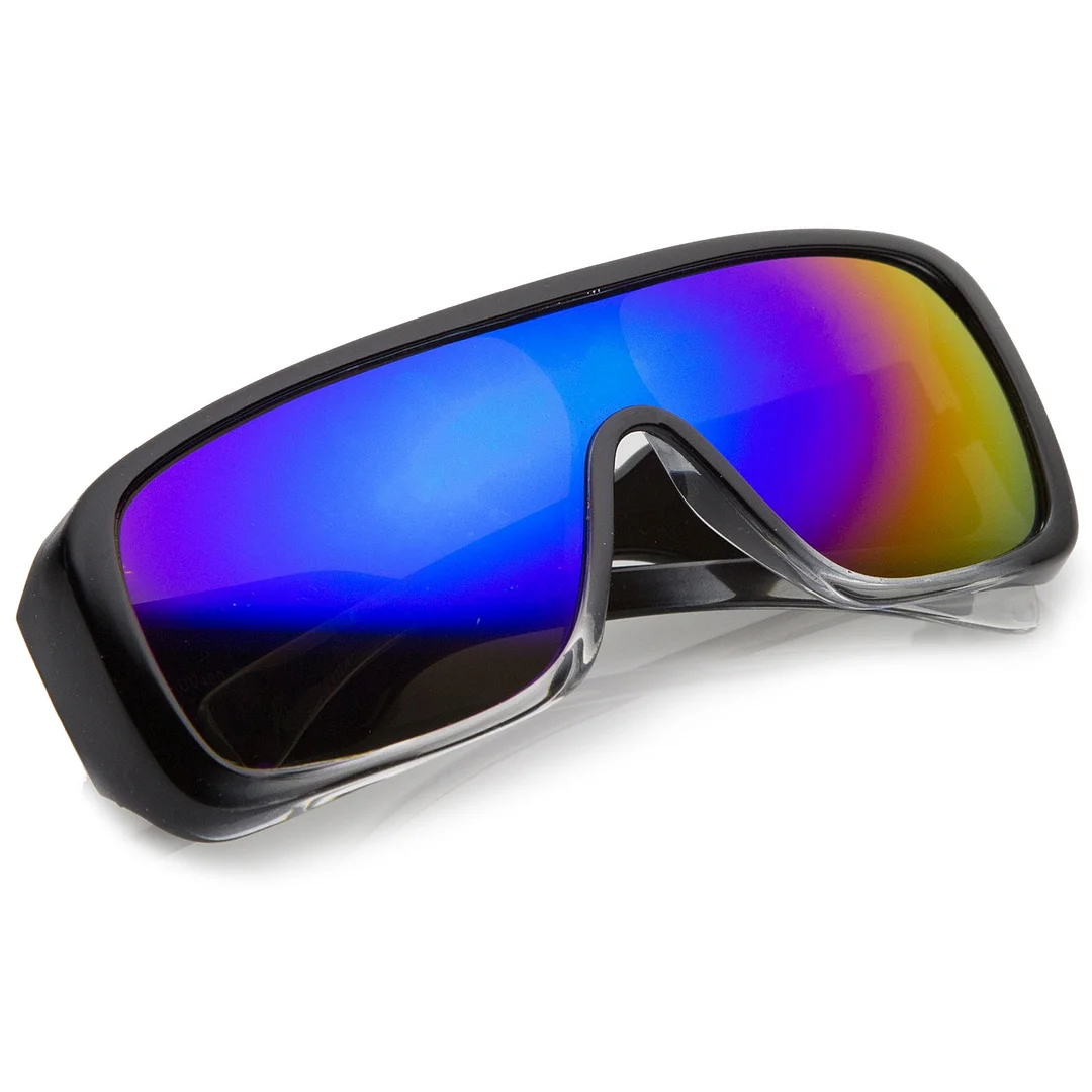Men's Oversize Goggle Flat Top Mirror Mono Lens Shield glasses 60mm