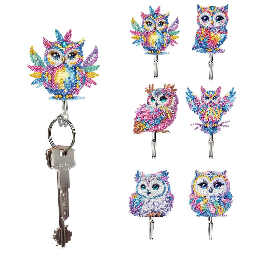 6Pcs Acrylic Colorful Owl 5D DIY Diamond Painting Art Hooks for Beginners Adults