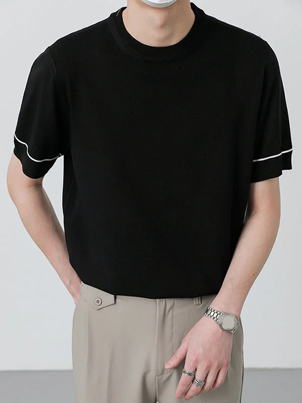 Aonga - Mens Contrast Detail Knit Short Sleeve T-Shirt