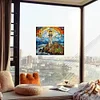 1PC-Diamonds Painting Stained Glass Lighthouse Wall Sticker Home Decor
