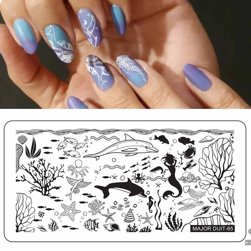 Major Dijit Nail Stamping Plates Sea Animal Flame Pattern Nail Art Design Image Plate Stencil Nails Tools For Nails-Nail Inspo