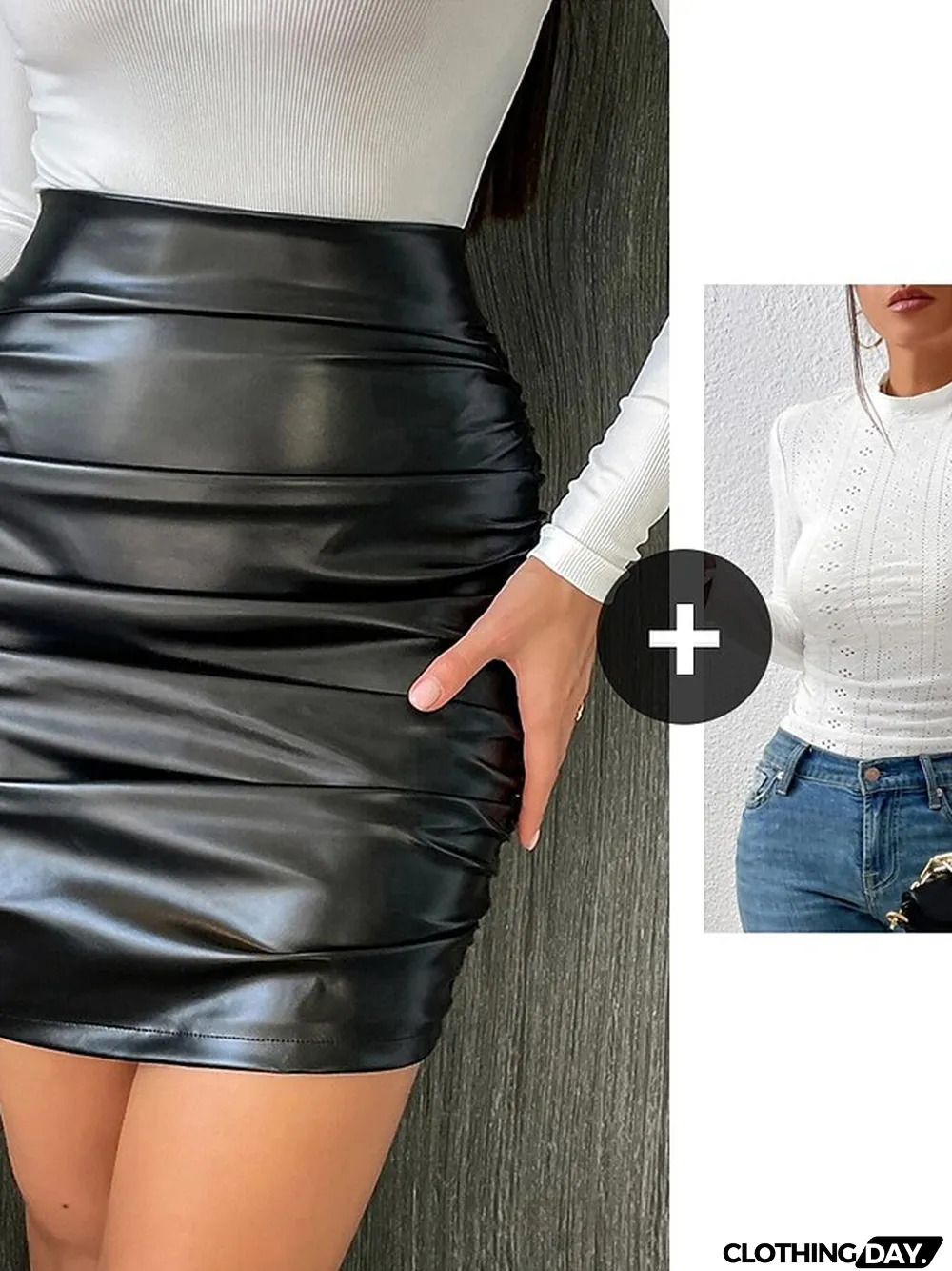 2pcs Women's Matching Sets Lace Shirt Skirt Pencil Bodycon Skirt Outfit Basic Sexy Plain Solid Colored Party Long Sleeve Summer Spring Spring & Summer Crew Neck Ruched