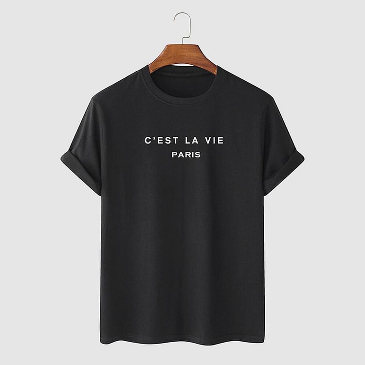 BrosWear C'EST LA VIE Letter Printed Casual T-shirt