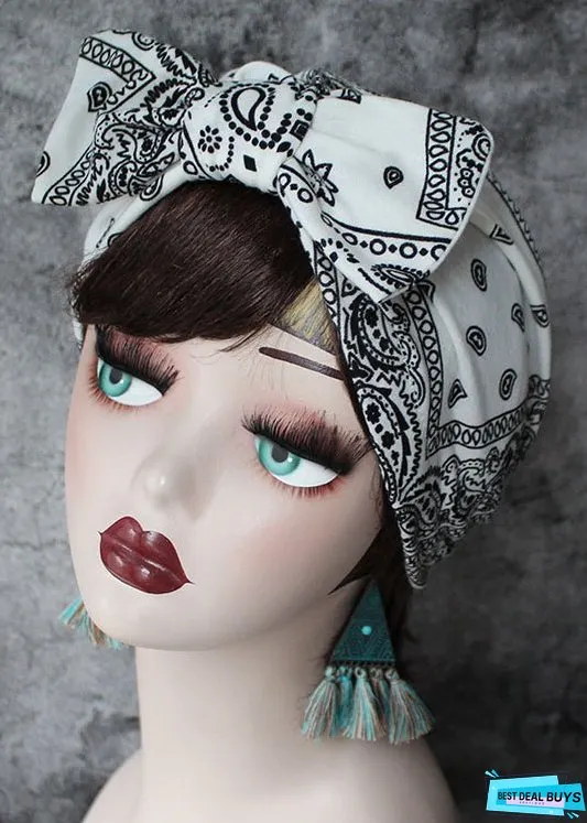 Unique Black Print Bow Patchwork Bonnie Hat