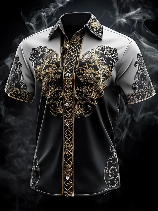 Men's Retro Viking Graphic Short Sleeve Shirt 