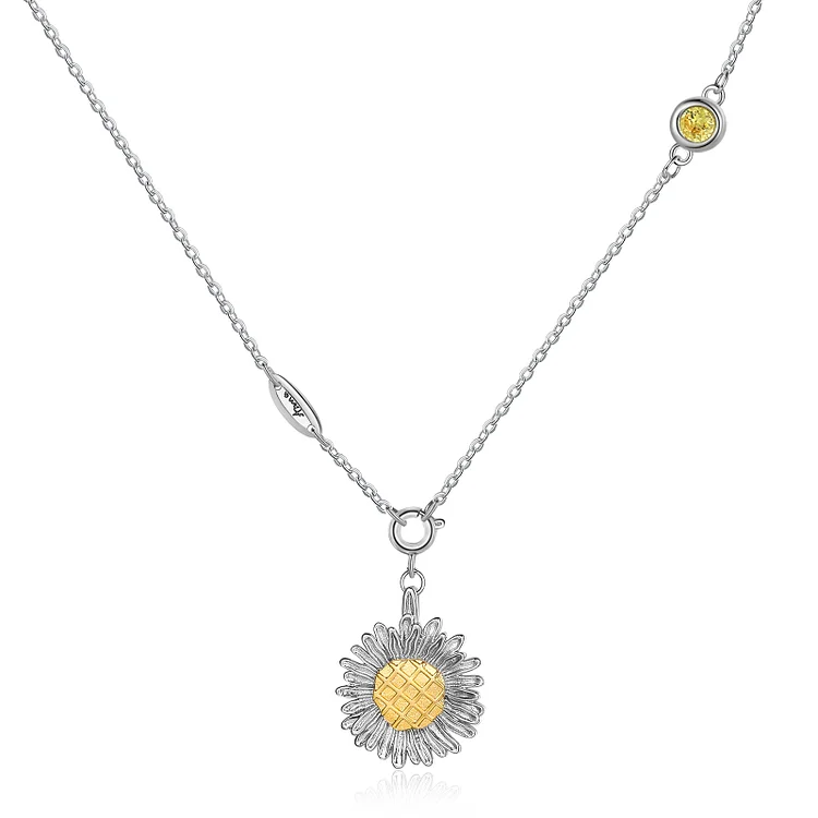 Personalized Sunflower Necklace Custom Name and Birthstone Necklace