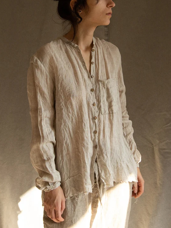 Solid Color Cotton And Linen Shirt hjn Shicloths