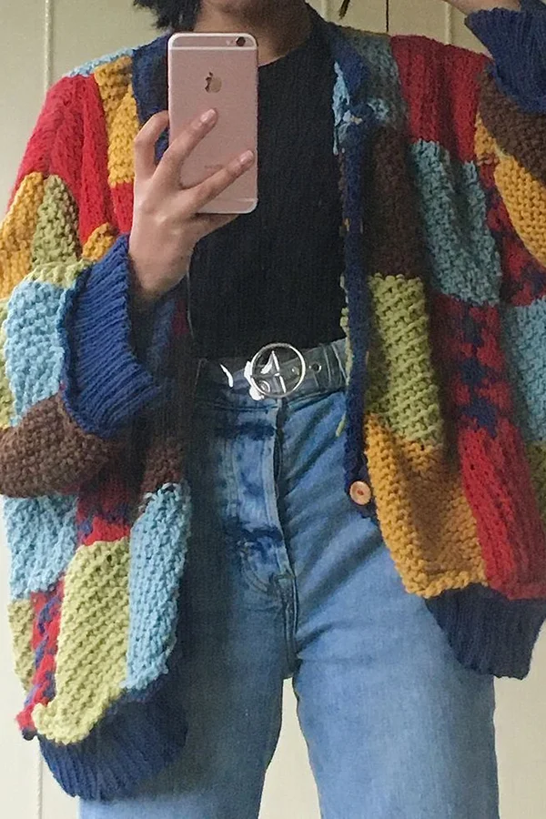 Multicolored Plaid Wool Cardigan