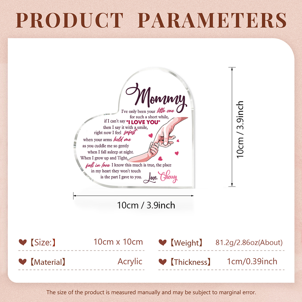 Personalised Name Acrylic Heart Keepsake Holding Hands Ornaments Gifts for Mum/Mom - I Feel Safest When Your Arms Hold Me-Jessemade AU