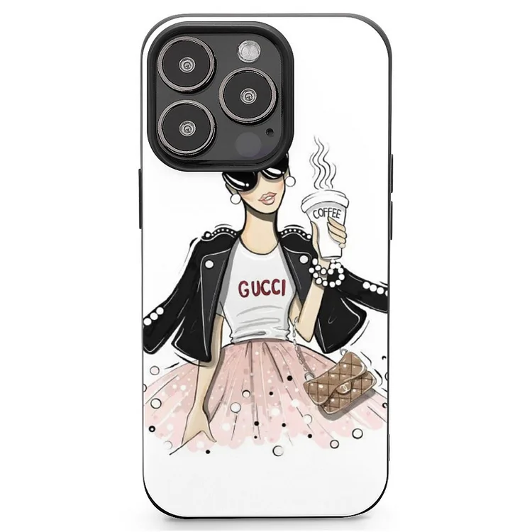 Gucci Coffee Mobile Phone Case Shell For IPhone 13 and iPhone14 Pro Max and IPhone 15 Plus Case - Heather Prints Shirts