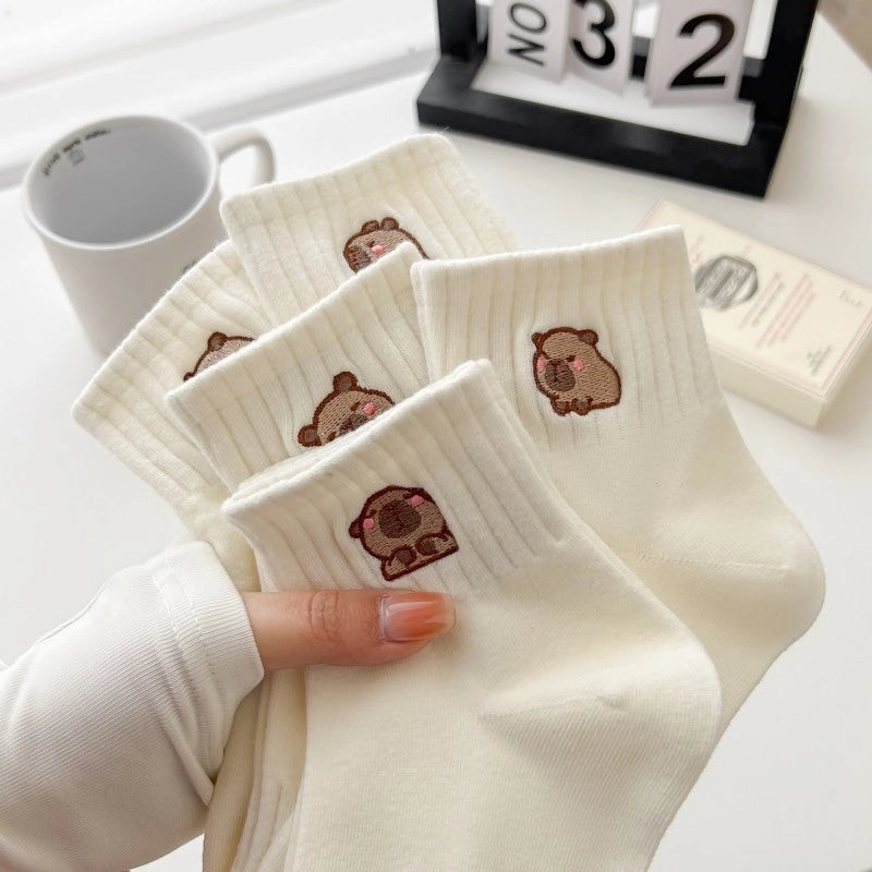 Socks Women's Mid-tube Socks Cotton Socks Spring And Summer Sweat-absorbent Sports Cotton Socks White Women's Socks Embroidered Kabibala Tide Socks