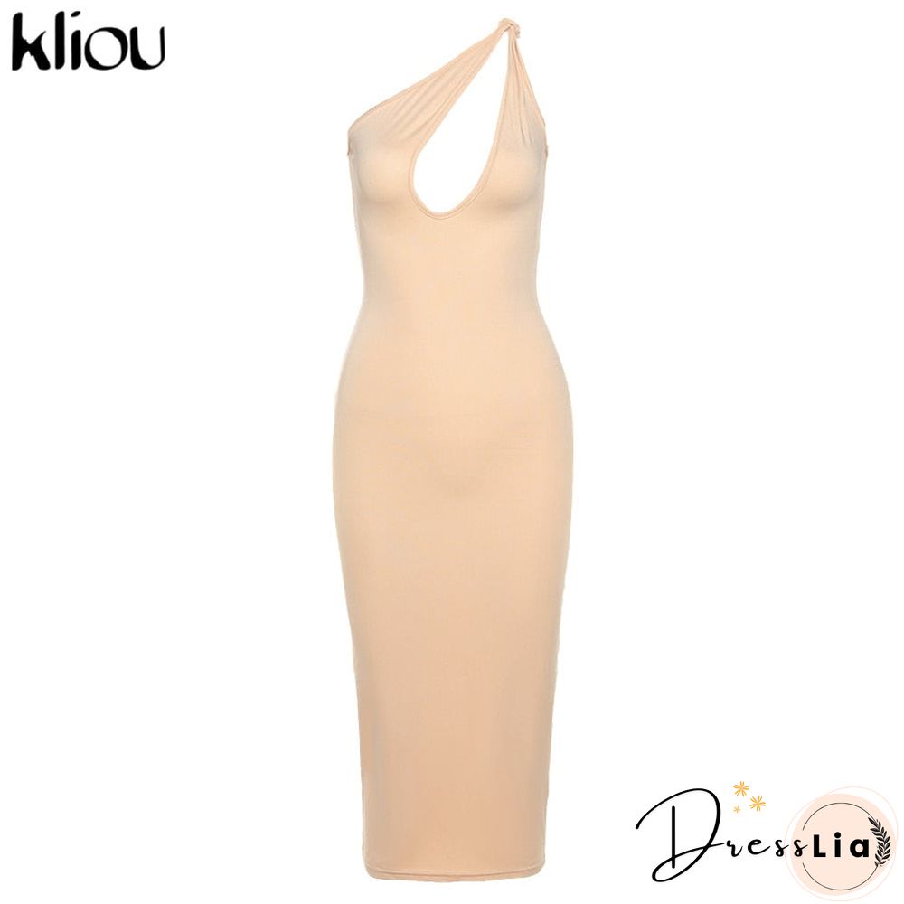 Kliou Cut Out Sexy Midnight Clubwear Maxi Dresses Solid One Shoulder Birthday Outfit For Women Slim Bodycon Party Dress