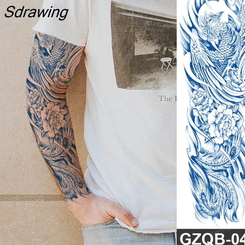 Sdrawing Arm Sleeve Temporary Tattoos Sticker Totem Dragon Robot Large Tattoo Juice Ink Long Lasting Sexy Body Art For Men Adult