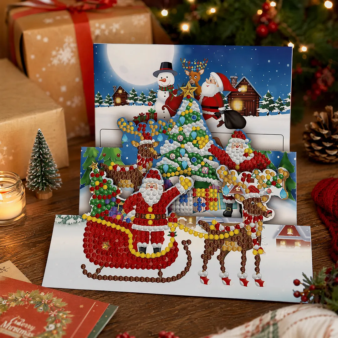 8PCS Santa Claus DIY Diamond Painting Greeting Card Kits with Envelopes Diamond Art Greeting Cards Diamond Art Cards Kits for Adults DIY Crafts Family Friend Gifts