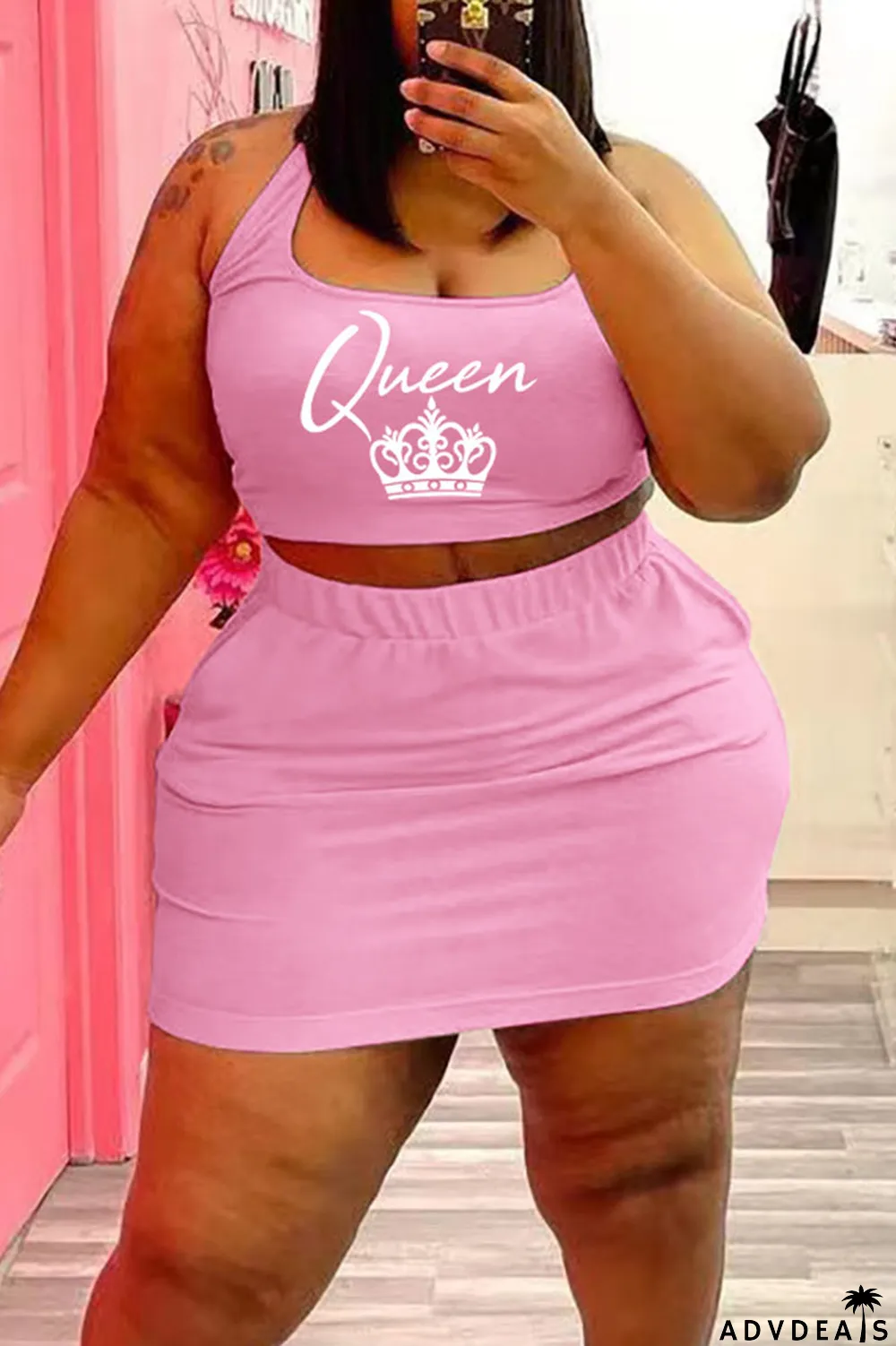 Blue Casual Print Split Joint U Neck Sleeveless Two Pieces