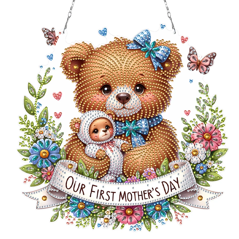 DIY Mother's Day Bear 5D Diamond Painting Dots Pendant for Window Wall
