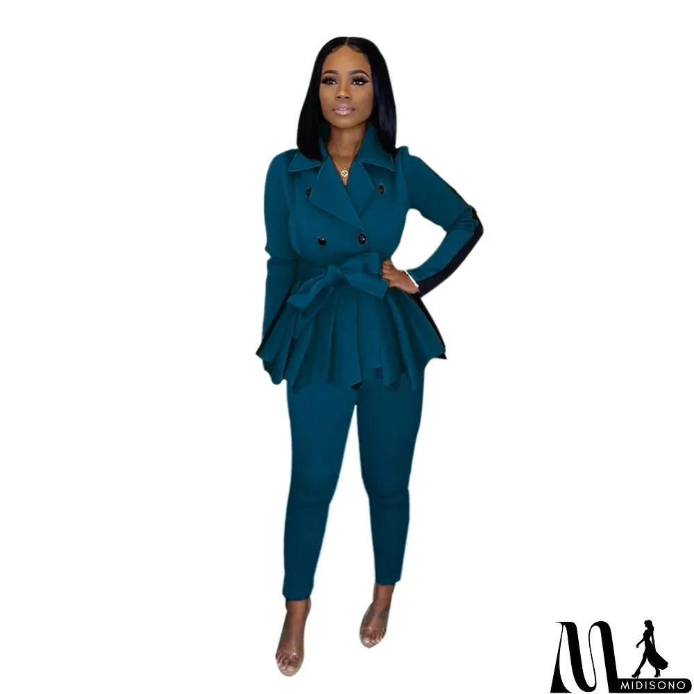 MidiSono - Winter Elegant Peplum Blazer and Matching Pants Set