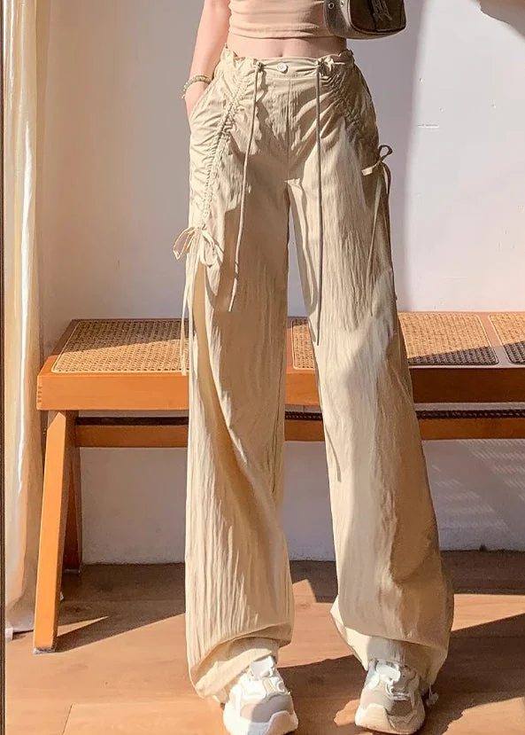 Stylish Apricot Bow Drawstring Quick Drying Sports Pants Spring