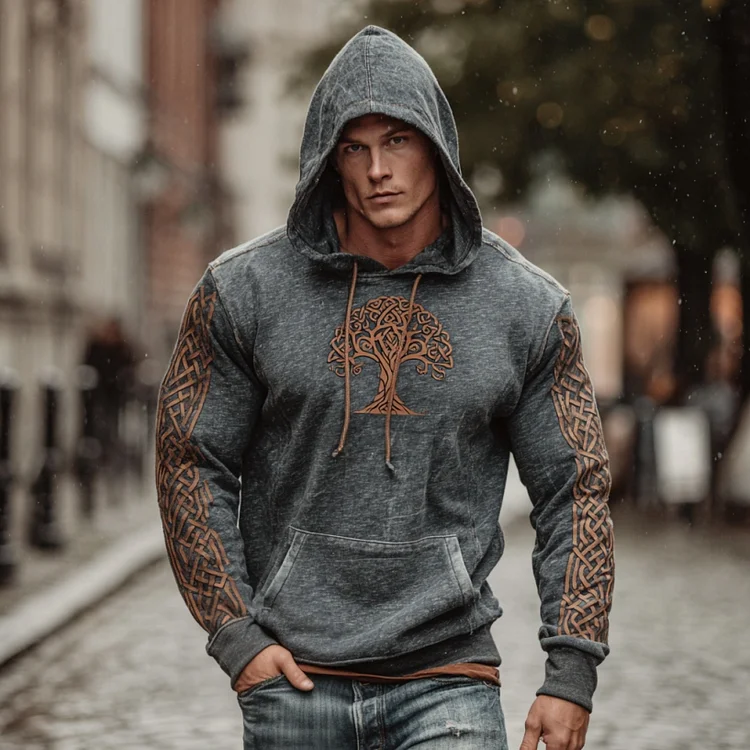 Men's Retro Viking Tree Of Life Celtic Graphic Hoodie