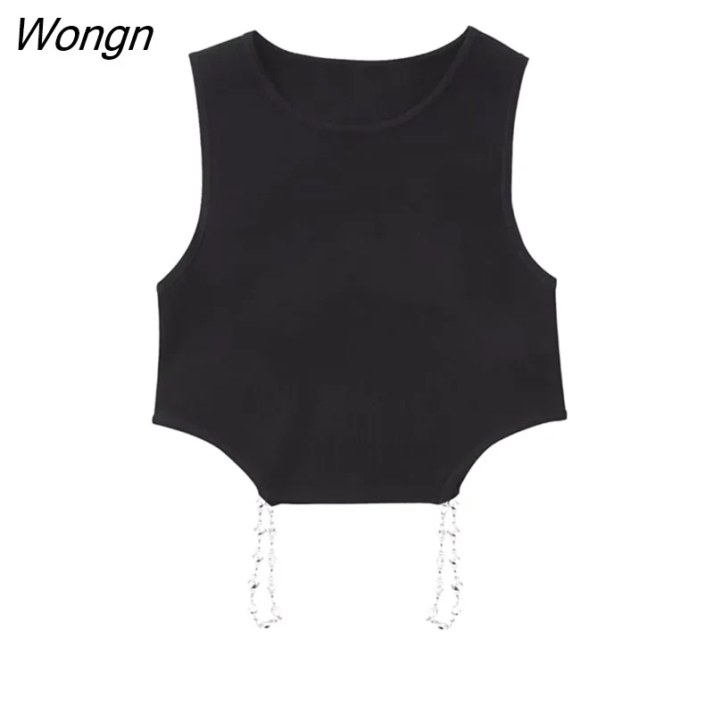 Wongn Sexy Summer Women Hollow Out Kintted Sets 2023 Causal O-neck Sleeveless Tops High Waist Straight Skirts Elegant Outwear