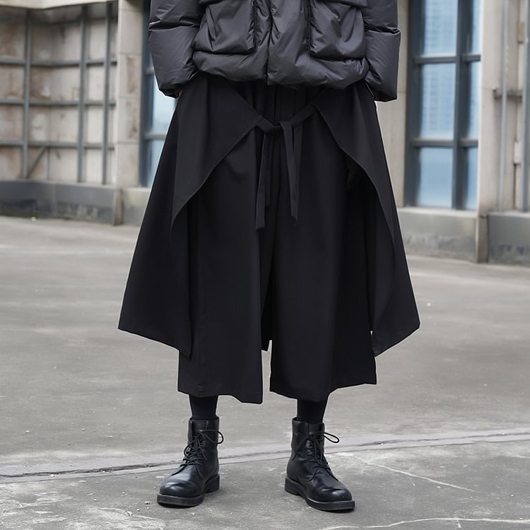Dawfashion-Original Design New Dark Japanese Yamamoto Style Loose Wide-leg Nine-point Culottes-Yamamoto Diablo Clothing