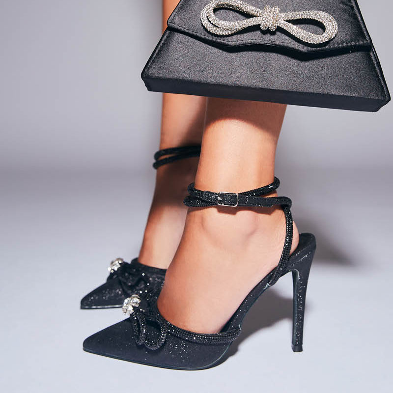 GOOSHOE Glittery Ankle Strap Heels Evening Pumps