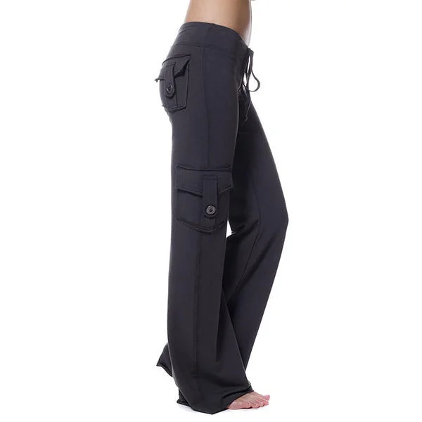 Uveng Elastic Waist Button Pocket Yoga Pants