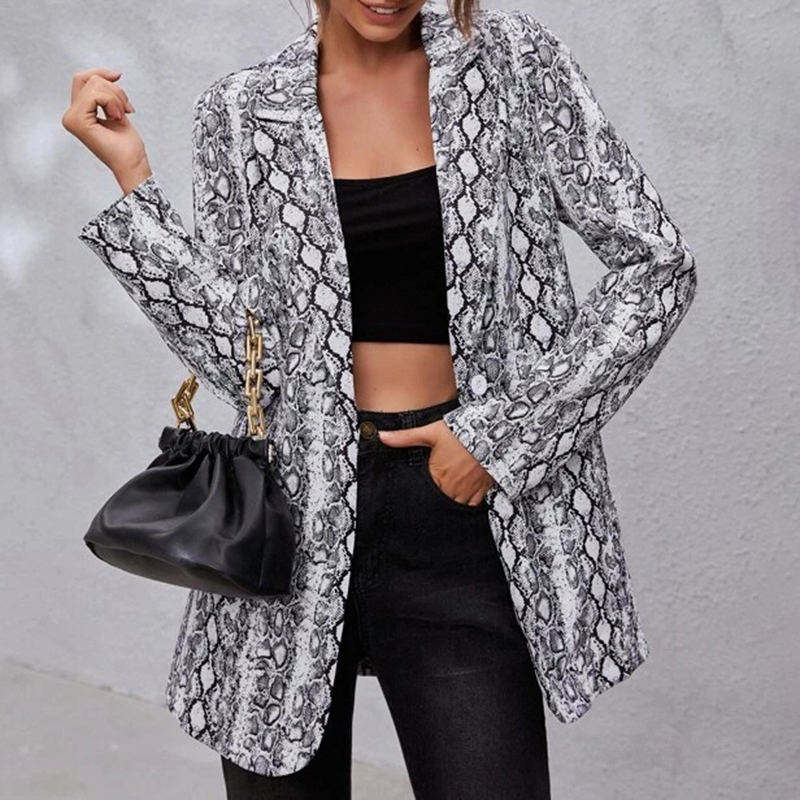 Snakeskin pattern print lapel jacket wearshes