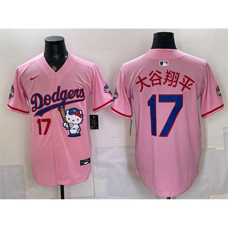 Youth Los Angeles Dodgers #17 Shohei Ohtani Pink Hello Kitty Night 2025 World Series Champions Patch Stitched Baseball Jersey 2HL2