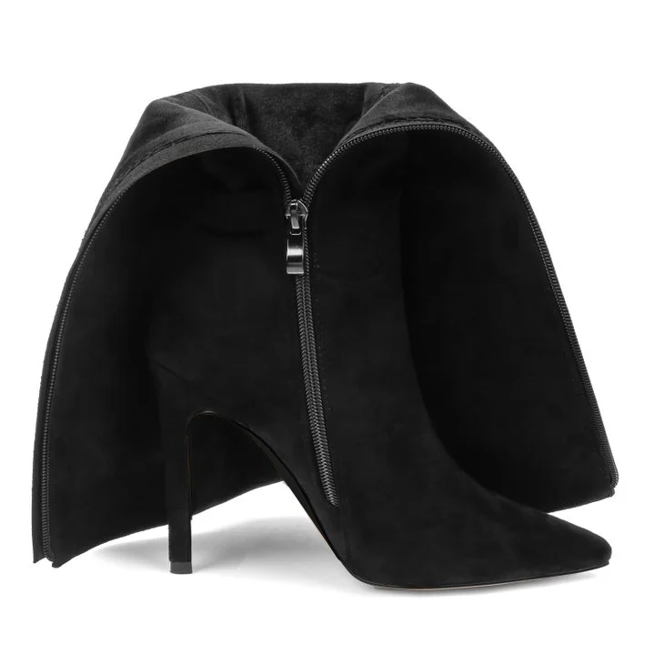 100mm Fashion Zipper Leather High Heels Knee Boots-MERUMOTE