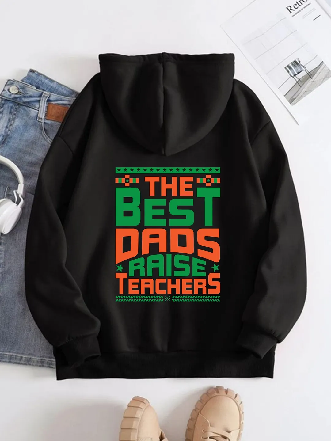 Printed Back Kangaroo Pocket Hoodie Long Sleeve for Women Pattern Best Darios Raise
