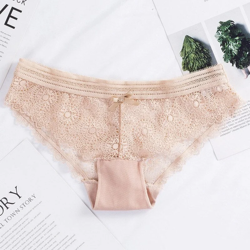 Meet‘r Women Lace Low-Waist Briefs Sexy Fashion Hollow Out Underwear Intimates Transparent Panties 6 Color G String Lingerie