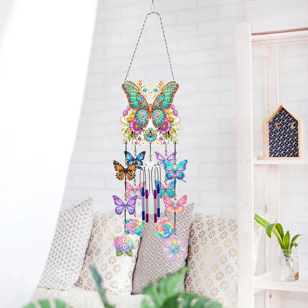 DIY Butterfly Wind Chime Double Sided Diamond Painting Hanging Pendant Home Decor