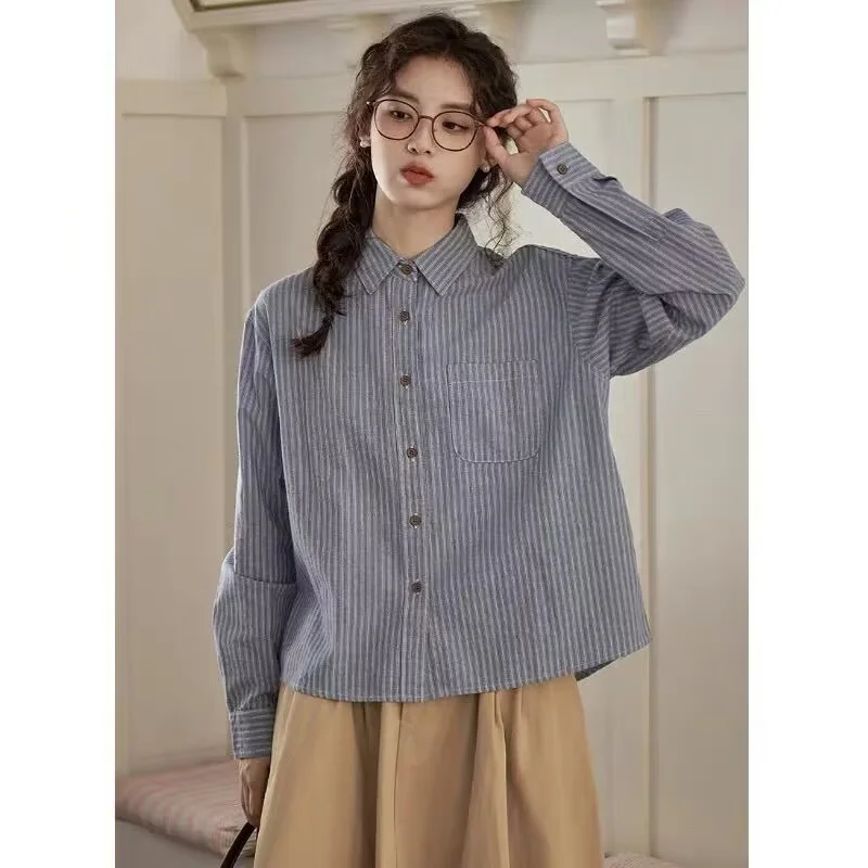 Athvotar Athvotar And Autumn Striped Long-Sleeved Shirt With Loose Belly Tops 2025 New Thin Casual Age-Red Shirt Wear