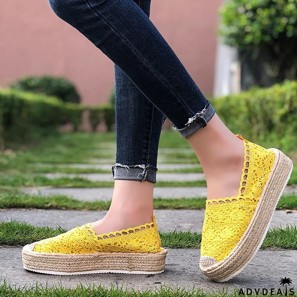 Women's Lace Hollow Sandals Thick Sole Round Toe Casual Shoes