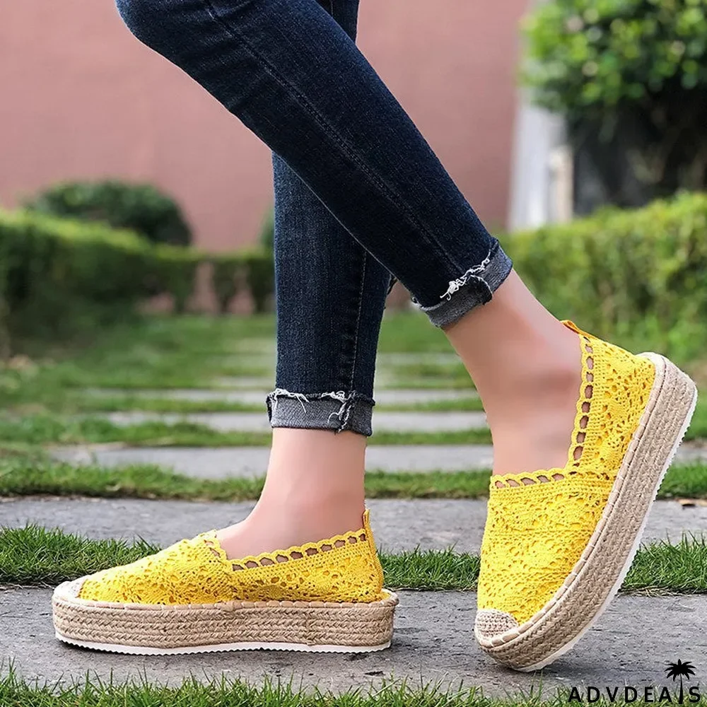 Women's Lace Hollow Sandals Thick Sole Round Toe Casual Shoes