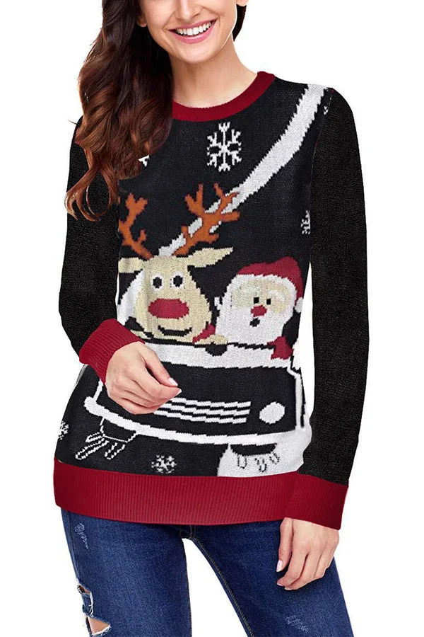 Reindeer Santa Ugly Christmas Sweater Black-elleschic